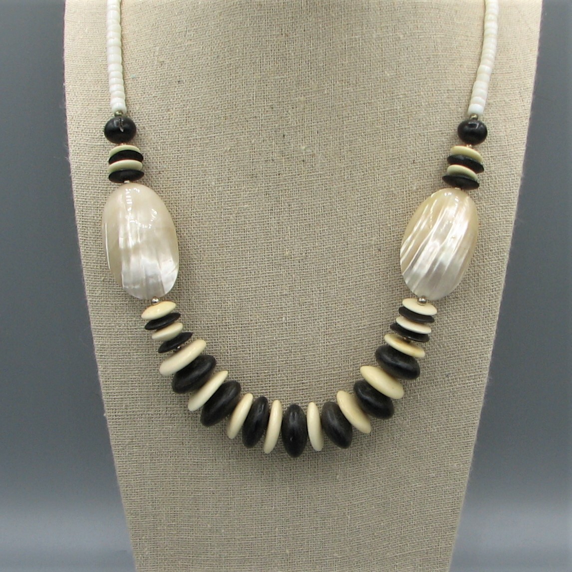 Vintage Exceptional MOP And Shell Heishi Necklace #5569 Free Shipping