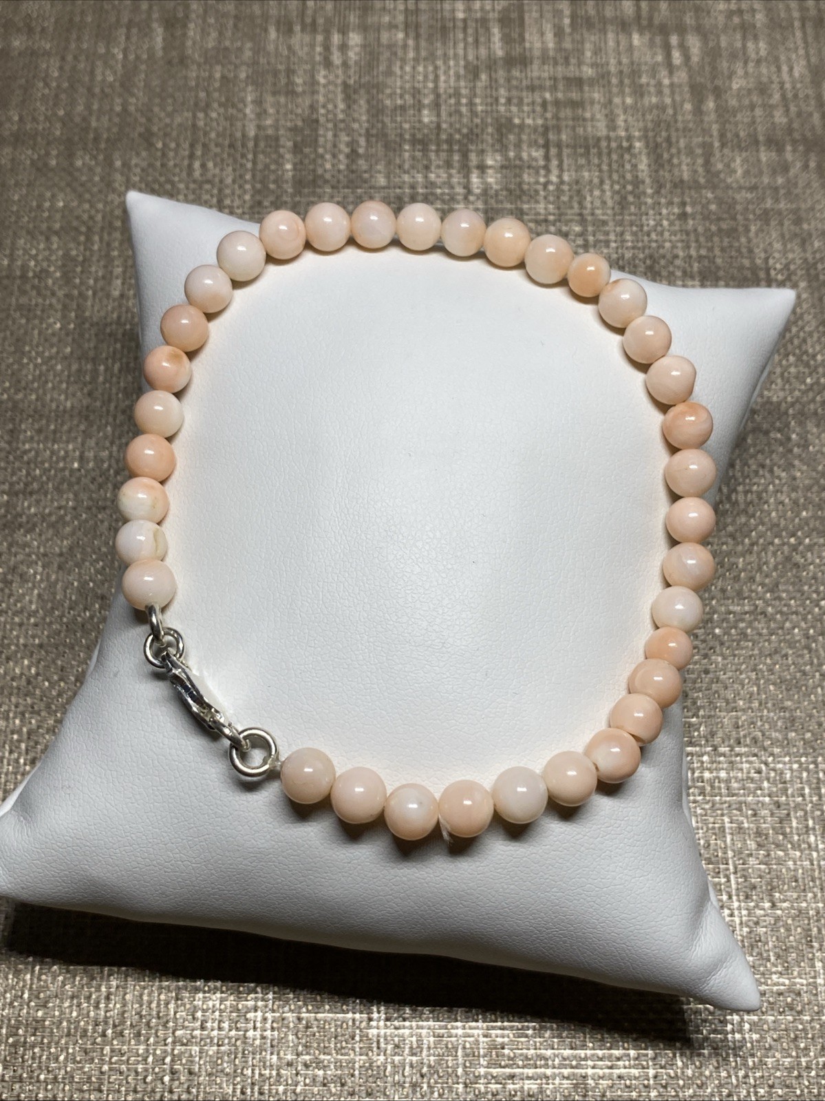 Vintage 1970s Angel Skin Coral Bracelet 7.5” 5.3mm Beads Sterling 925