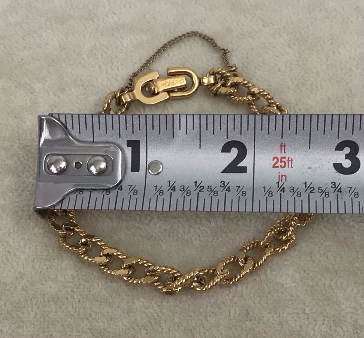 Vintage Monet Link Bracelet With Clasp Gold Tone W/ Safety Chain Signed