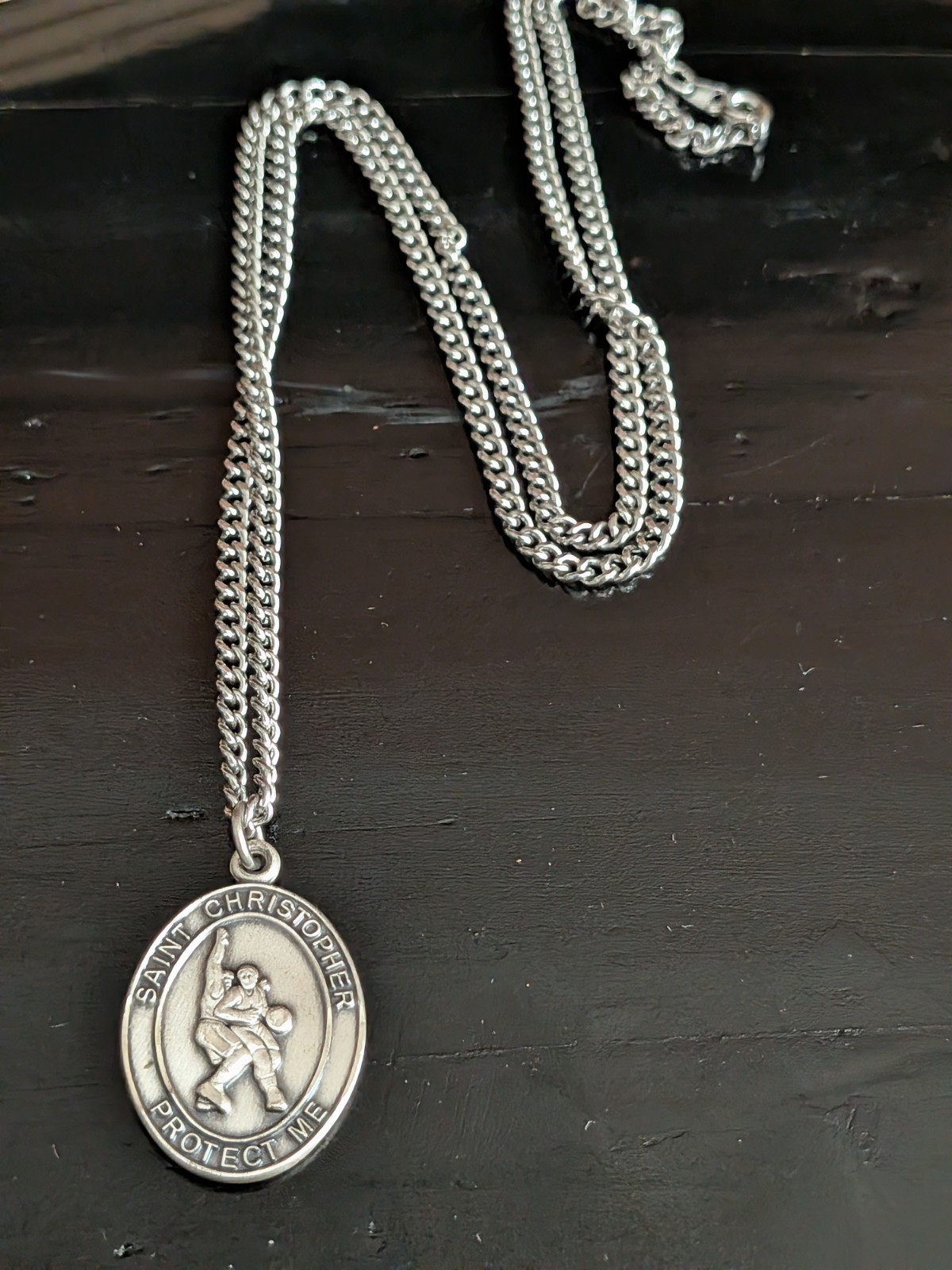 VTG Sterling St CHRISTOPHER PROTECT US Sports Necklace Rosary Medal Jewelry