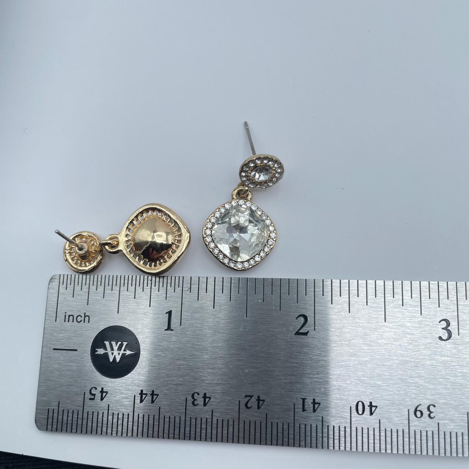 Vintage 90s Gold Tone Cushion Cut Halo Post Dangle Earrings Women’s Jewelry