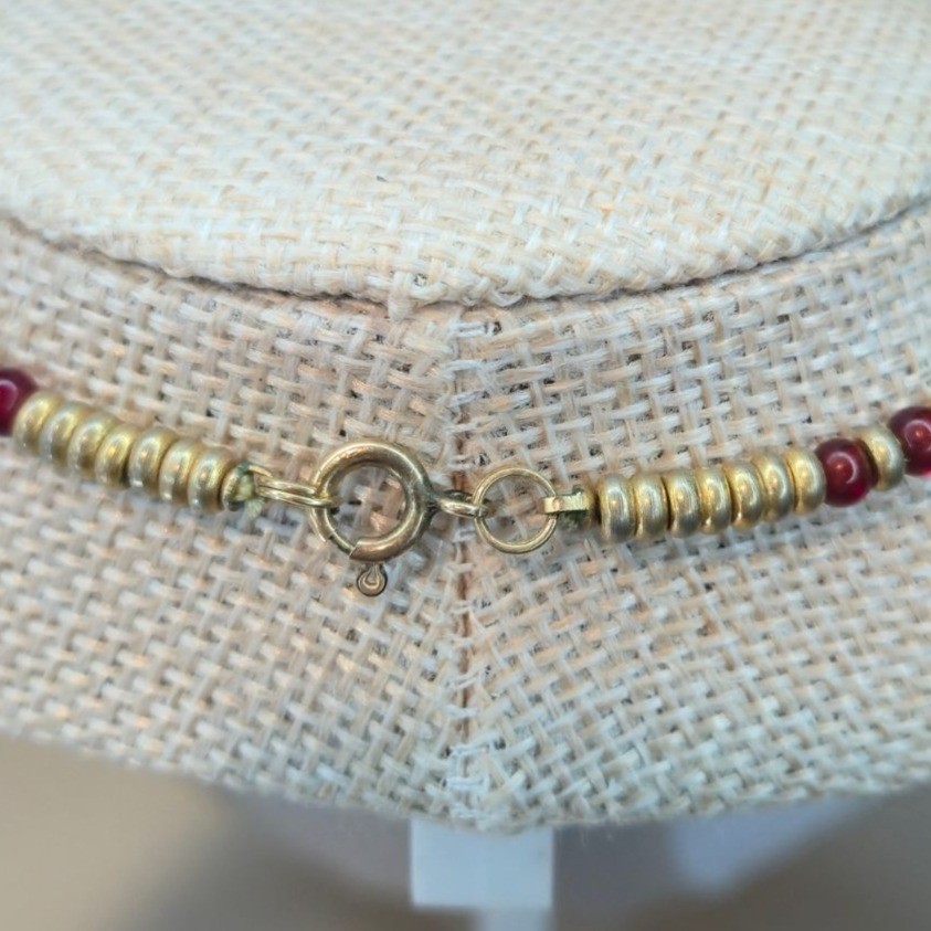 Vintage Egyptian Revival Necklace With Teal Scarab Beads & Red Gold Glass boho
