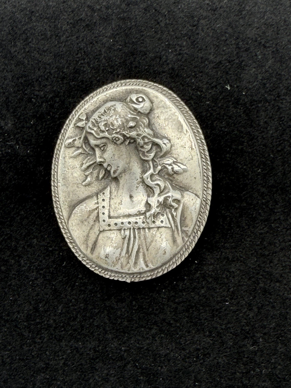 Vintage Jac Win Pewter Lady Brooch Art Nouveau Style Woman Portrait Estate Pin
