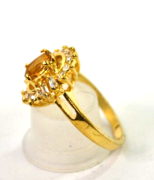 Fine Citrine and Cubic Zirconia Cluster Ring Sterling Silver Size 7.25