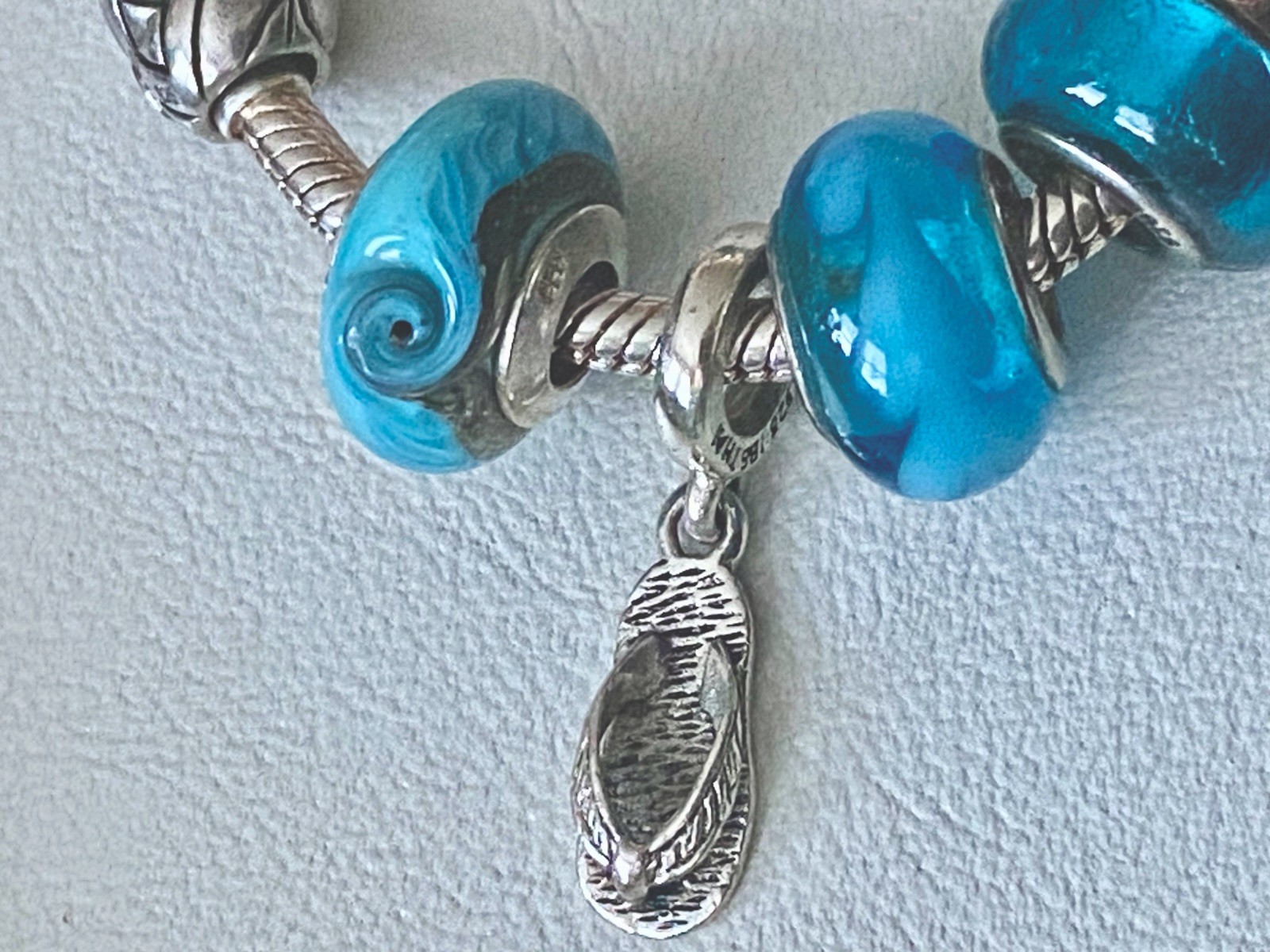 14 Blue + Mixed Makers Sterling Silver Slide Charms Bracelet Ocean Beach