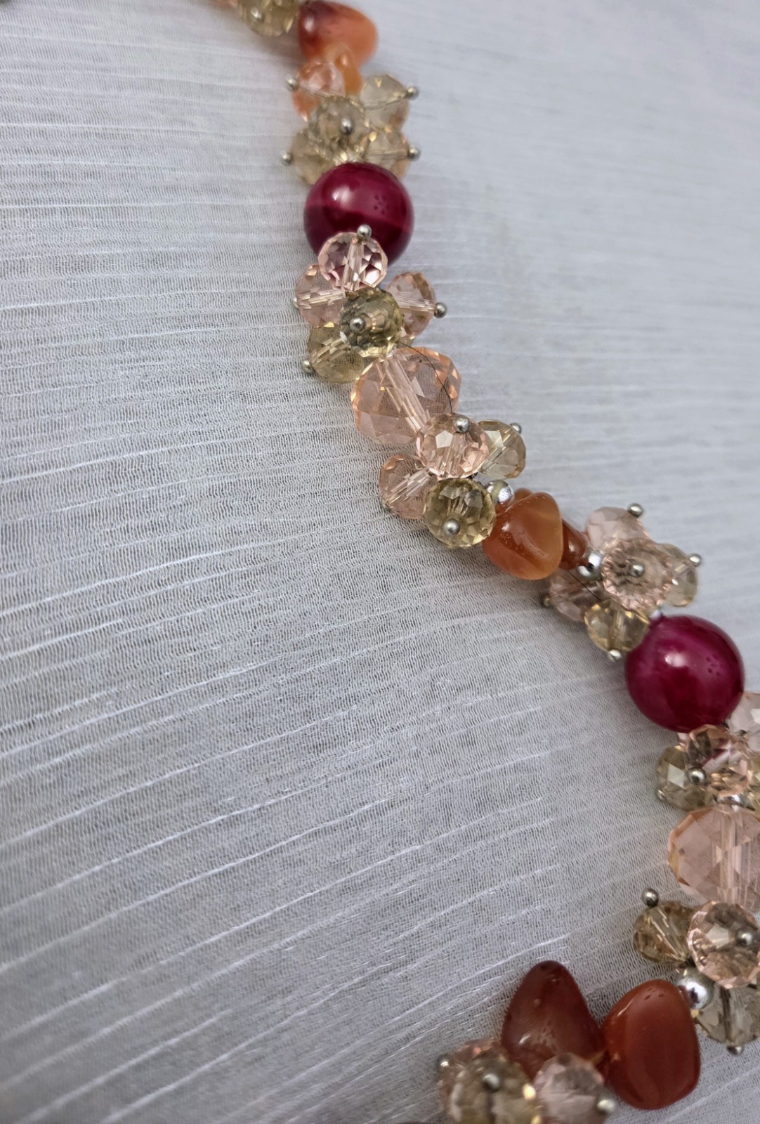 Glass Crystal Faceted Clusters Beaded 18″ Choker Necklace Champagne Pink Beads