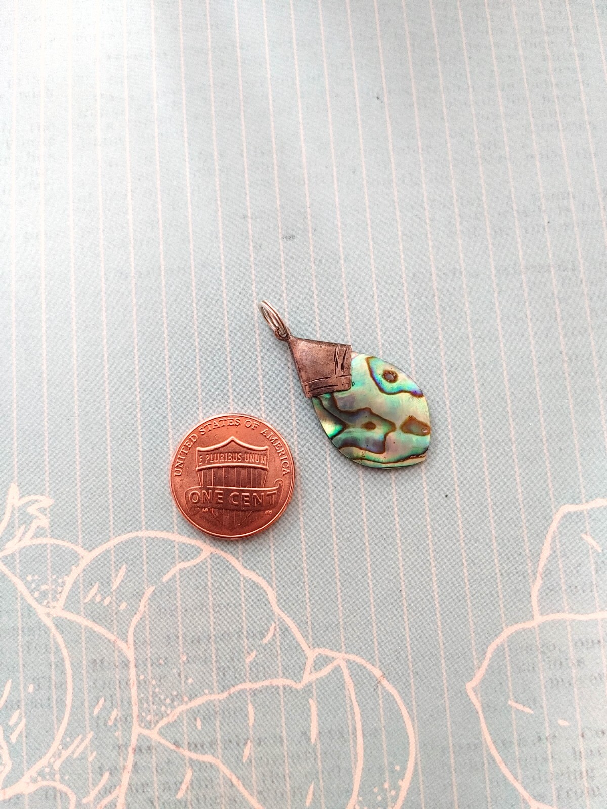 Vintage pendant natural sea shell sterling silver abalone MOP teardrop