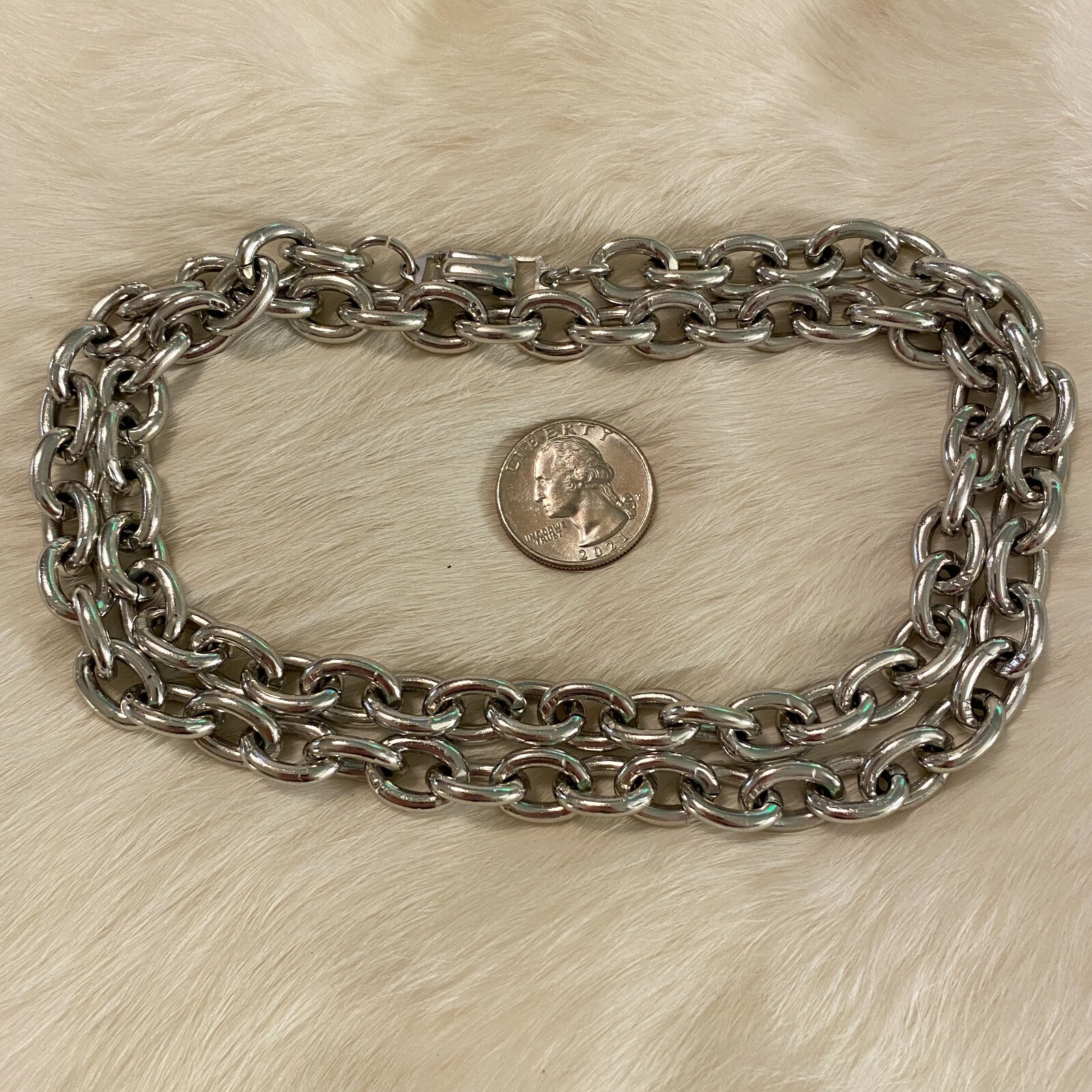 Vtg Grunge Necklace Silver Metal Chain Link Germany Long Hip Hop Statement 6484