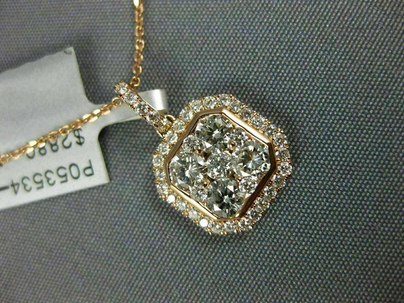 ESTATE LARGE .74CT DIAMOND 18K ROSE GOLD 3D SQUARE OCTAGON CLUSTER HALO PENDANT