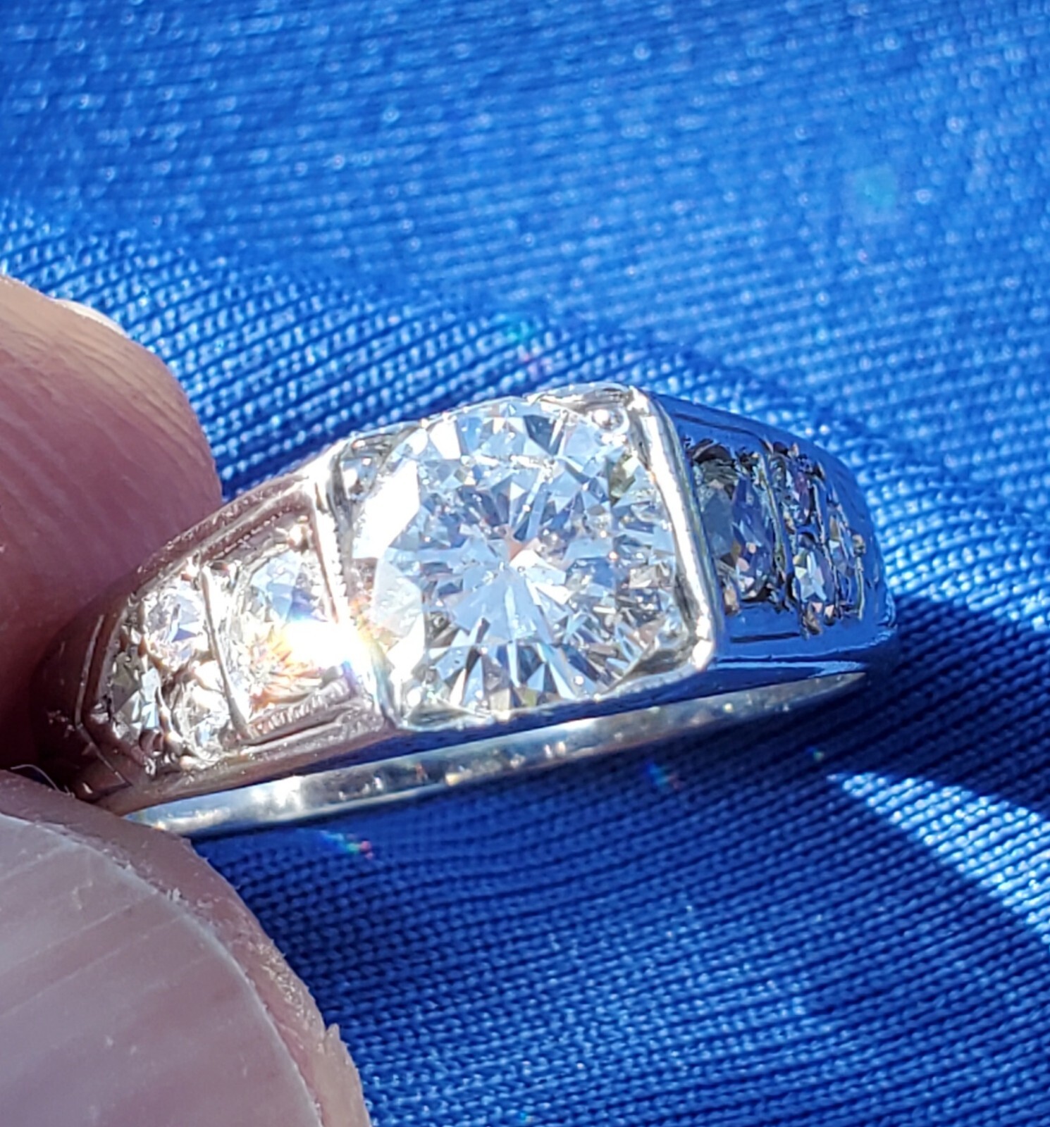 Original EARTH MINED DIAMOND Deco Engagement Ring Vintage SOLID 14K WHITE GOLD