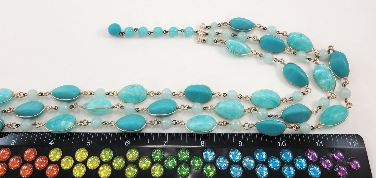 Vintage Western Germany Multi Strand Choker Necklace Beaded Blue 15 in-17.5 in