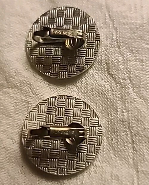 Rare Earrings Vintage MCM Atomic Star Burst Carved Round Aluminum Space Race