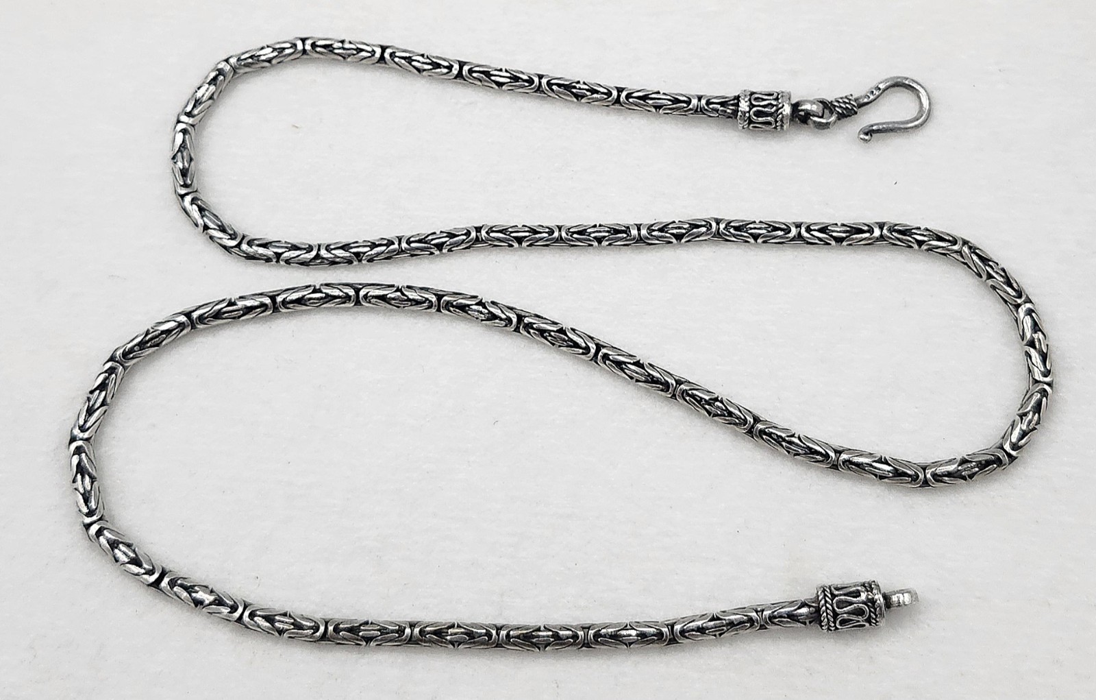 Vintage 925 Sterling Silver Round Bali Byzantine Chain Necklace 19 3/4″ Long 24g