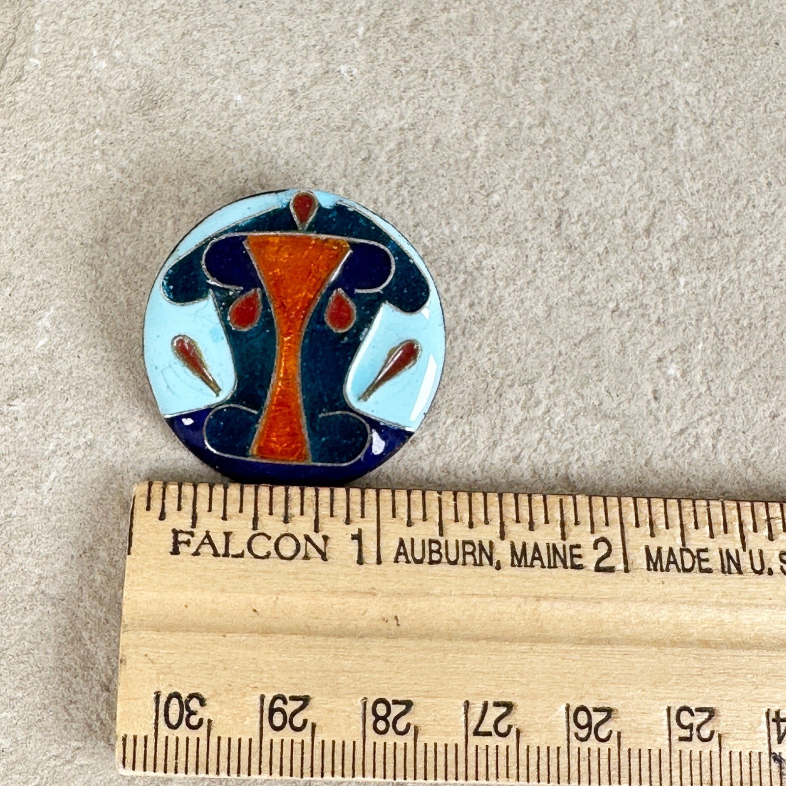 Vintage Mid-Century Modern Cloisonne Enamel Abstract Cow Face Brooch Unsigned