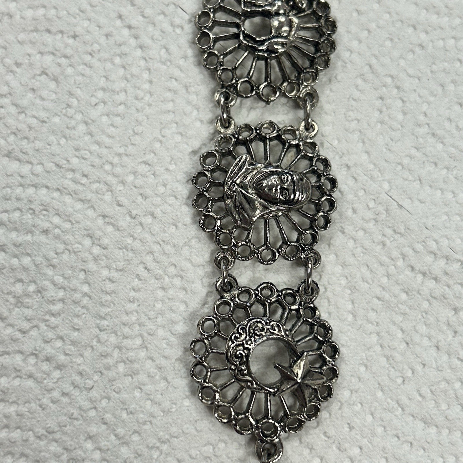 Vintage Souvenir Du Maroc Silver Bracelet Armenian Hamsa Moon Star Camel Travel