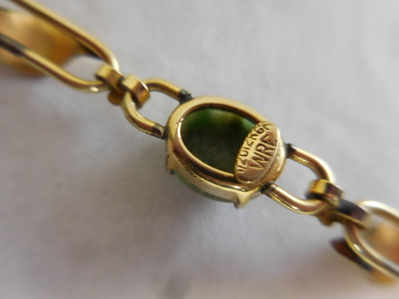W E RICHARDS WRE 1/20 12K GOLD FILL BRACELET 7 1/4″ GREEN MOSS AGATE & LEAVES