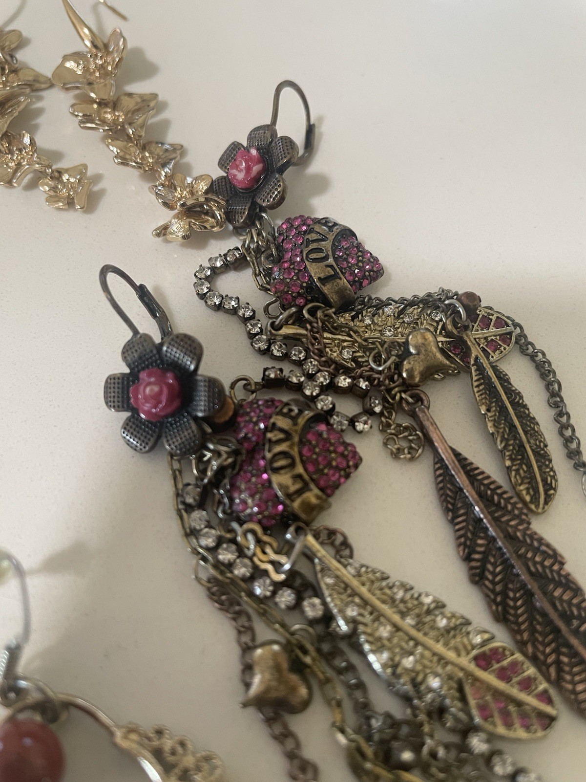 Vintage Costume Jewelry Earrings Lot (9 Pairs) Boho Fairy Dangle Hoops Retro