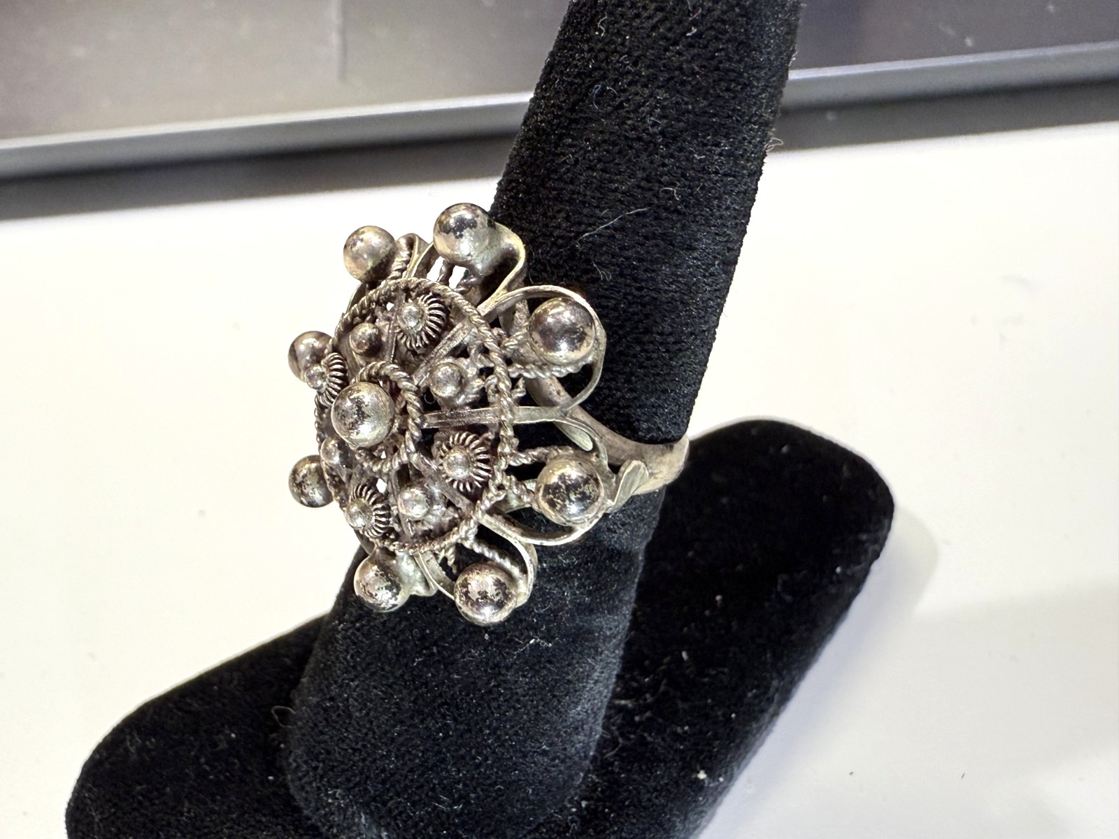Vintage Tested Sterling Silver Domed Ornate Cannetille Filigree Ring Size 5.75