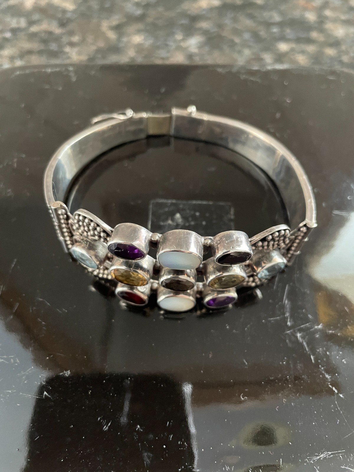 Vintage Style Sterling Silver Multi-gemstone Bracelet Victorian Revival Design