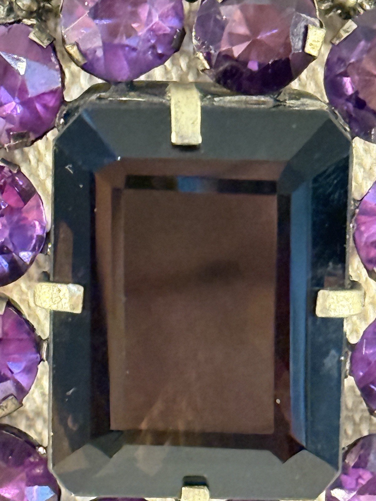 Vintage Thai Amethyst Smoky Quartz Pendant Large Statement Necklace