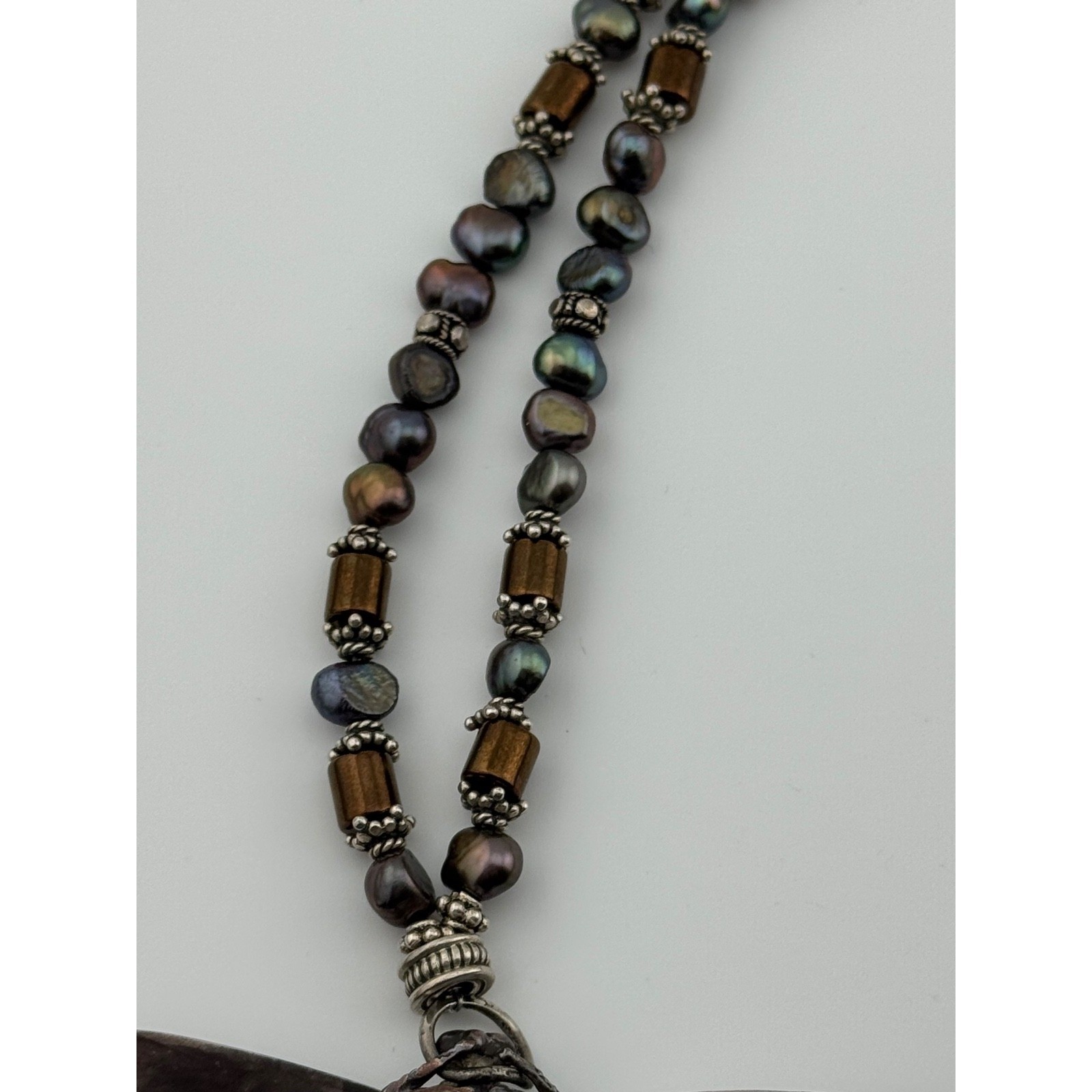 Vintage 1999 Robert Bob Burkett Signed Dragonfly Pendant Beaded Pearl Necklace