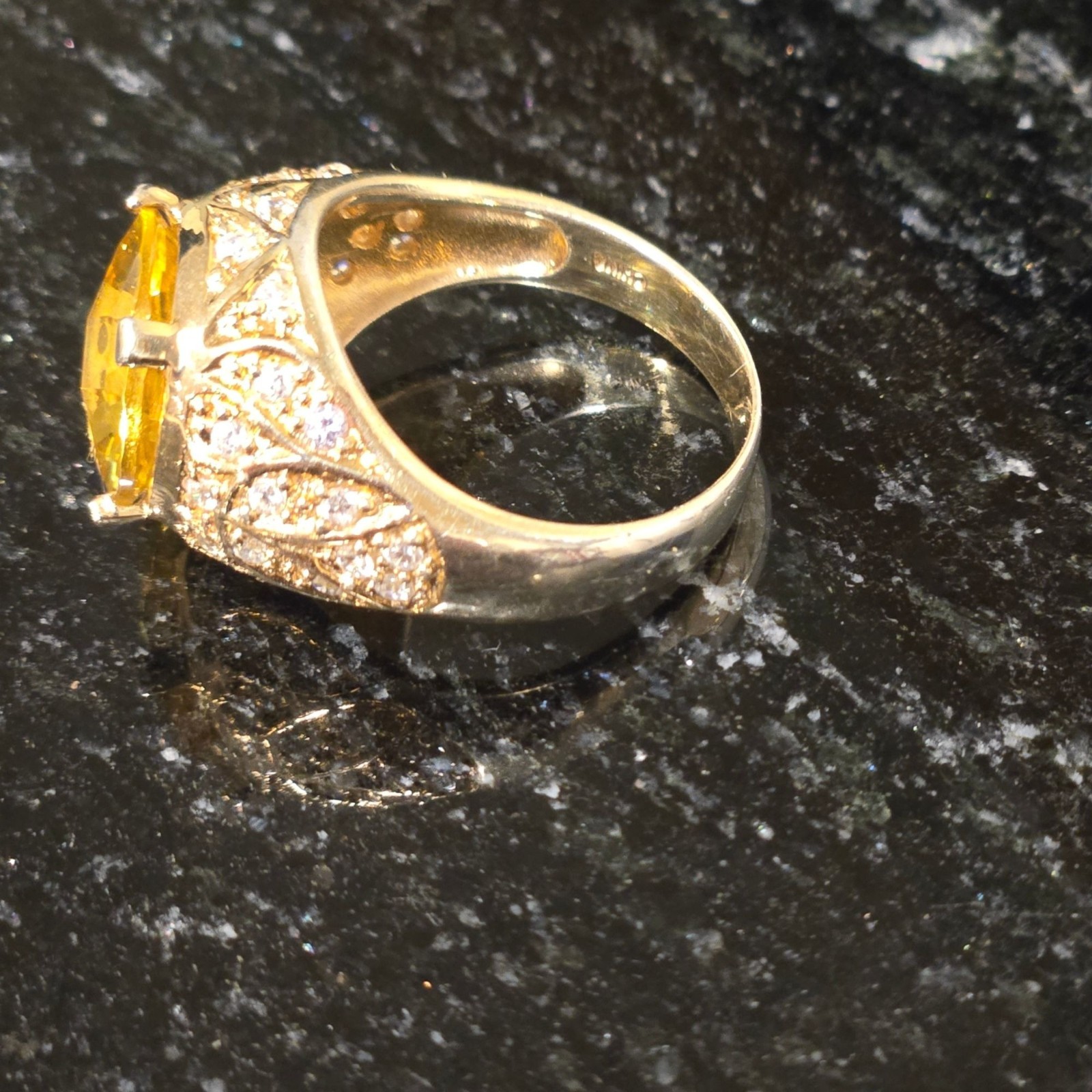 Vintage Citrine Cocktail Ring 925 Sterling Silver Vermeil Gold Tone Statement