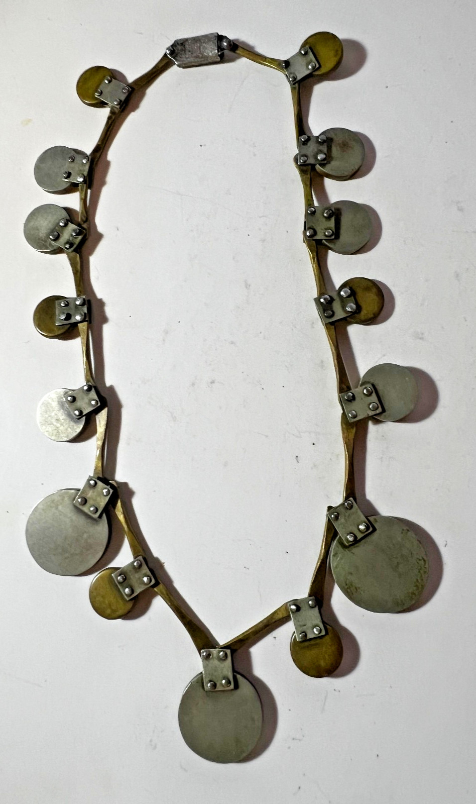VINTAGE JHS MEXICO ARTS CRAFTS STERLING MIXED METAL IMPORTANT NECKLACE FREE SHIP