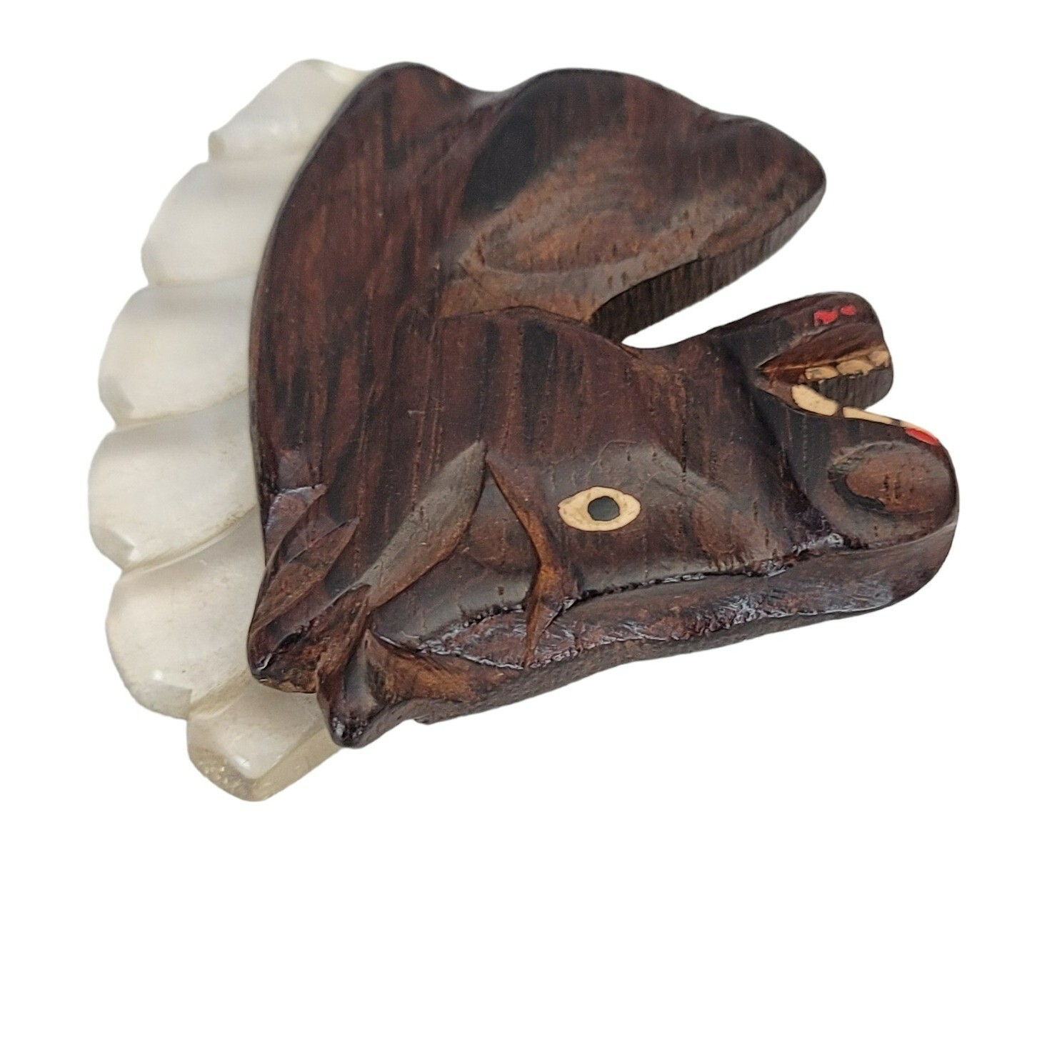 Clear Lucite And Carved Wood Horse Head Brooch M154
