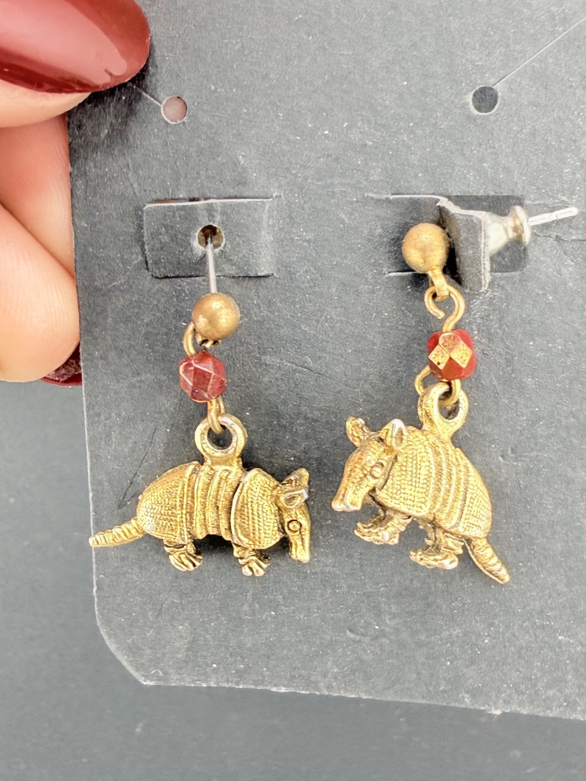 Vintage Pierced Earrings Lot 4 Pair Globe Armadillo Person