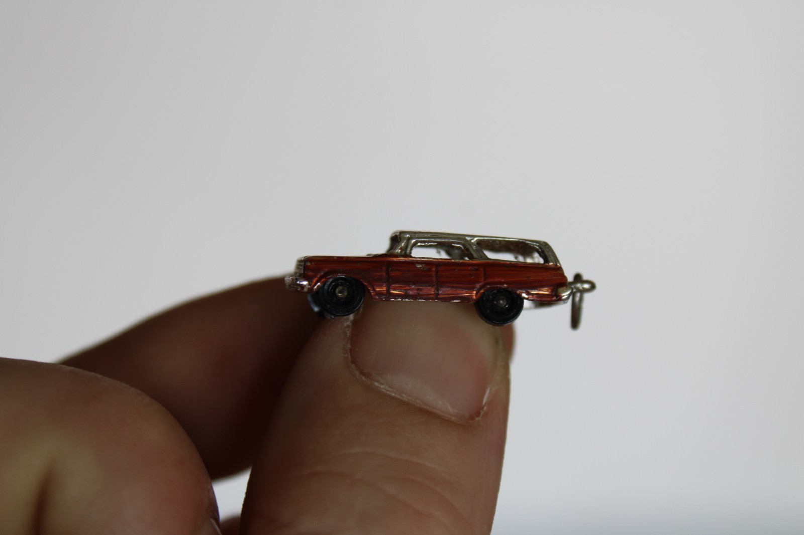 Vintage Sterling Silver Painted Enamel Station Wagon Car Charm