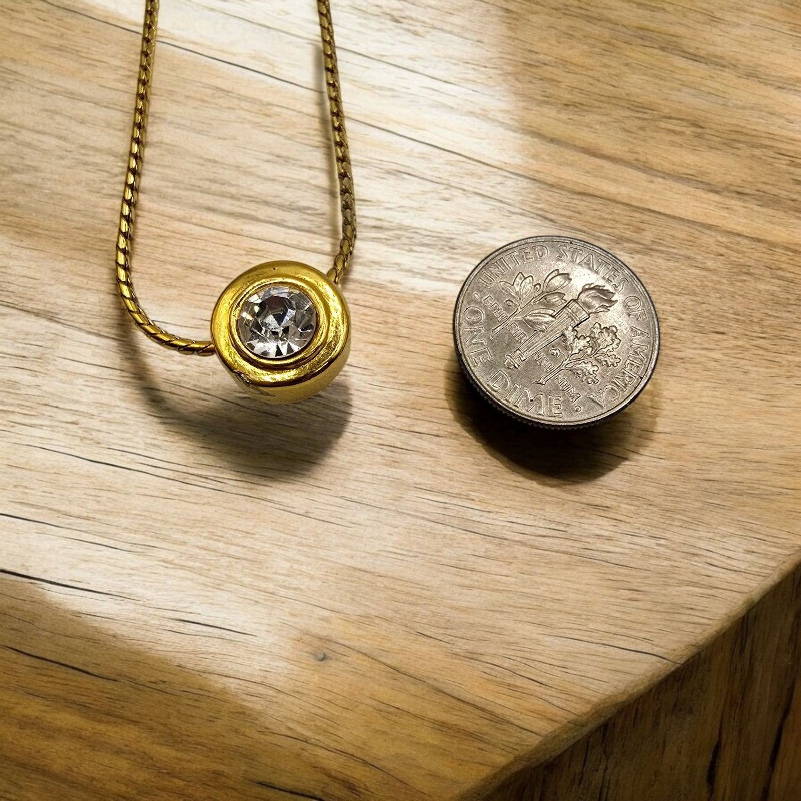 Minimalist Pendant Necklace Round Faceted Clear Crystal Rope Chain 16″ L SKU2238