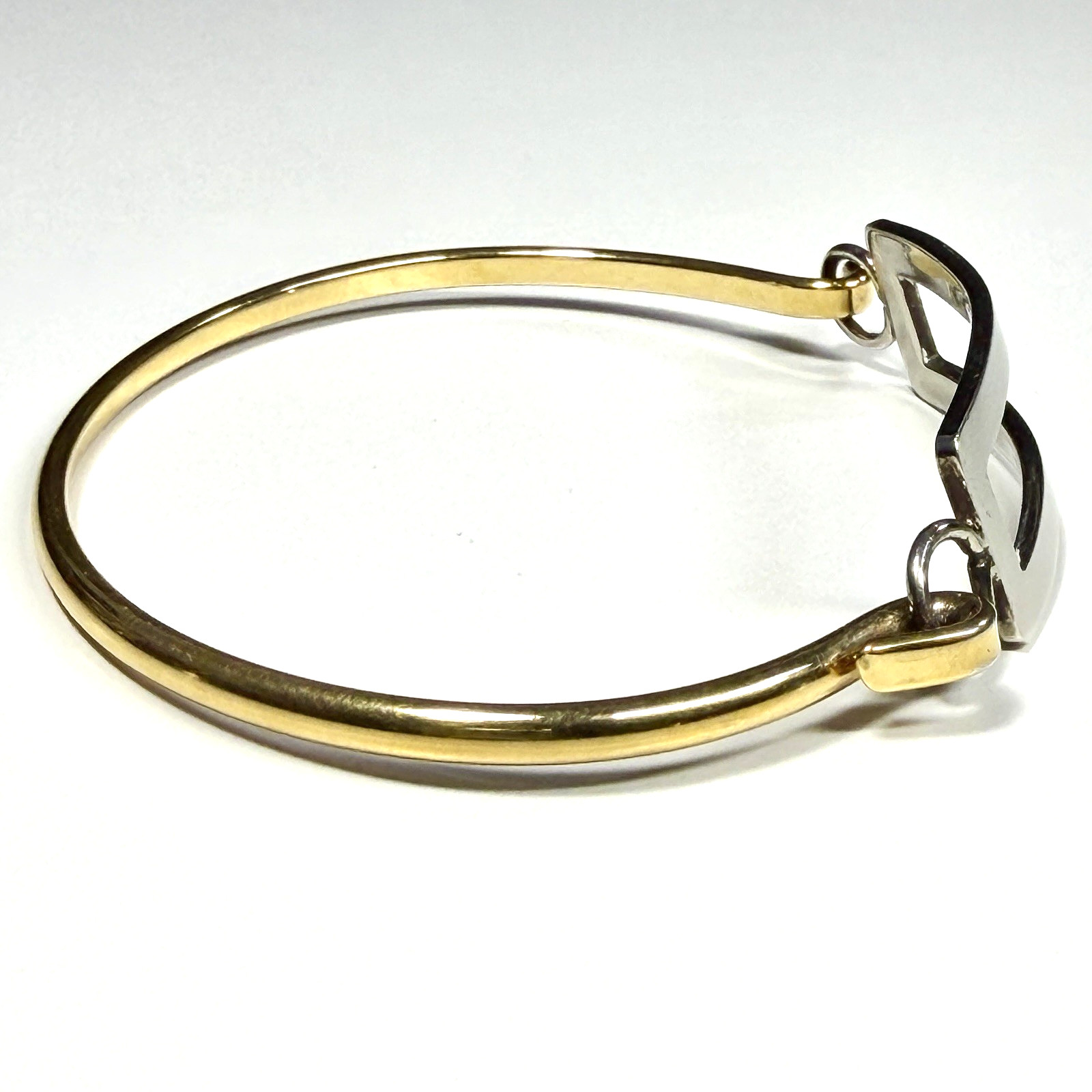 Vintage Sterling Silver & 12K Gold Filled Hinged Bangle Bracelet Open Panel MCM