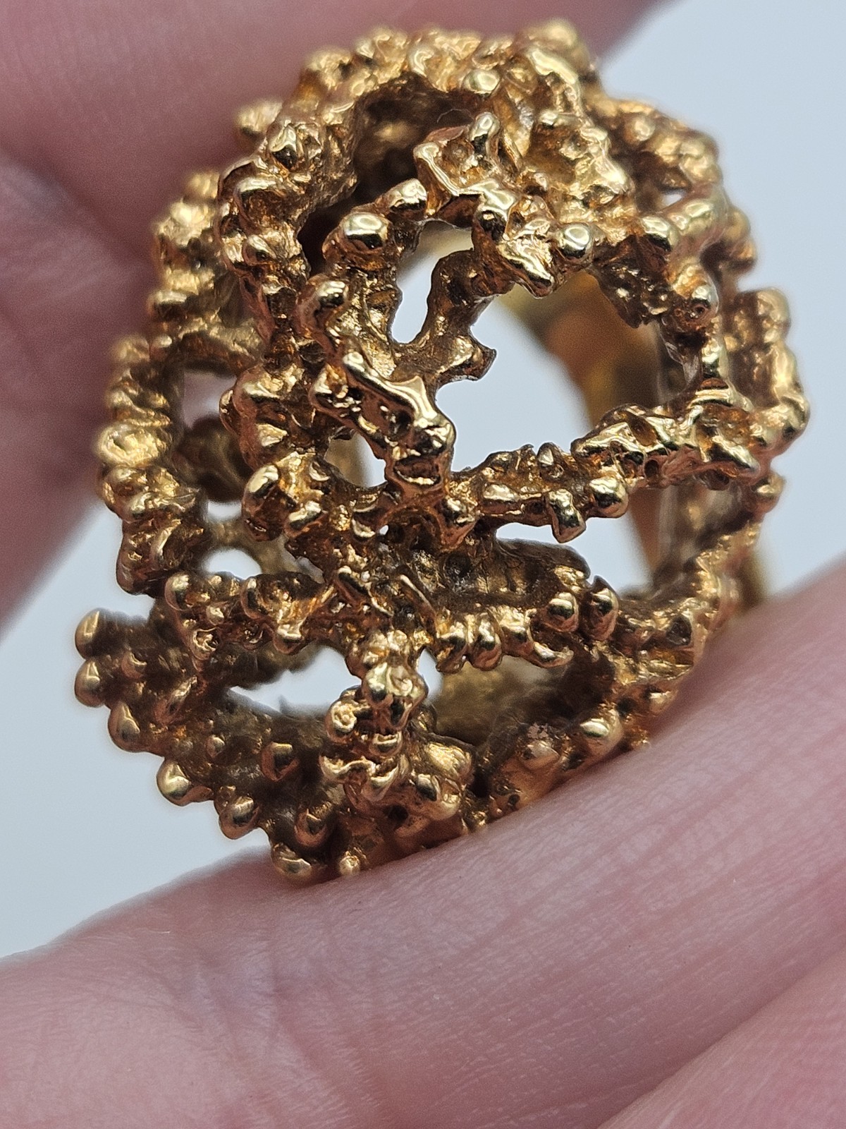 Vintage Modernist Brutalist Gold Tone Finish Over Brass Chunky Ring Size 6
