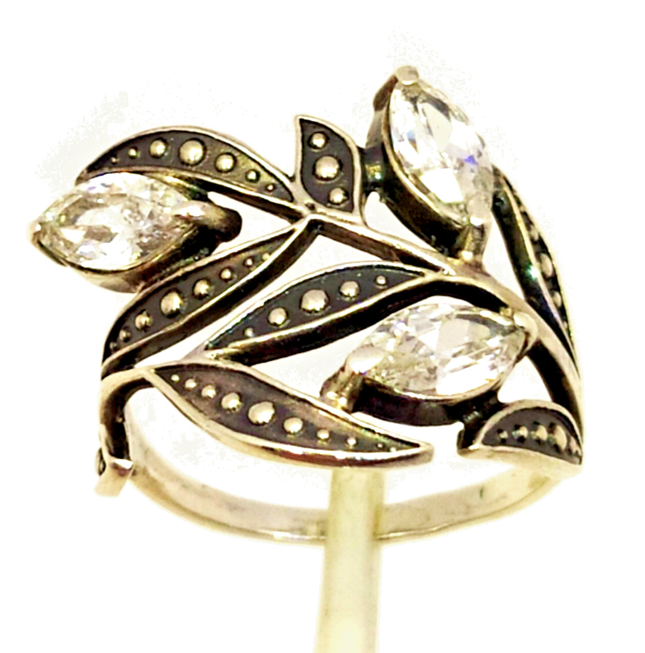 Vintage Luxury RING Silver 925 with Bright Stones -size: 8.25US (18.5mm) | #59