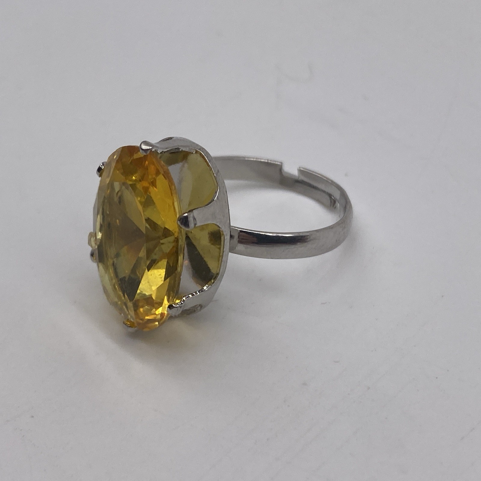 Silver Tone Yellow Stone Ring Size 6