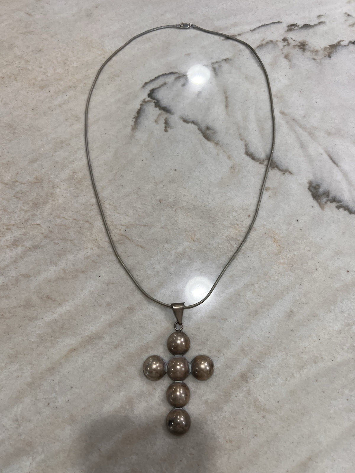 Vintage Mex 925 Sterling Silver Cross Necklace. Weight: 48 Grams Sterling