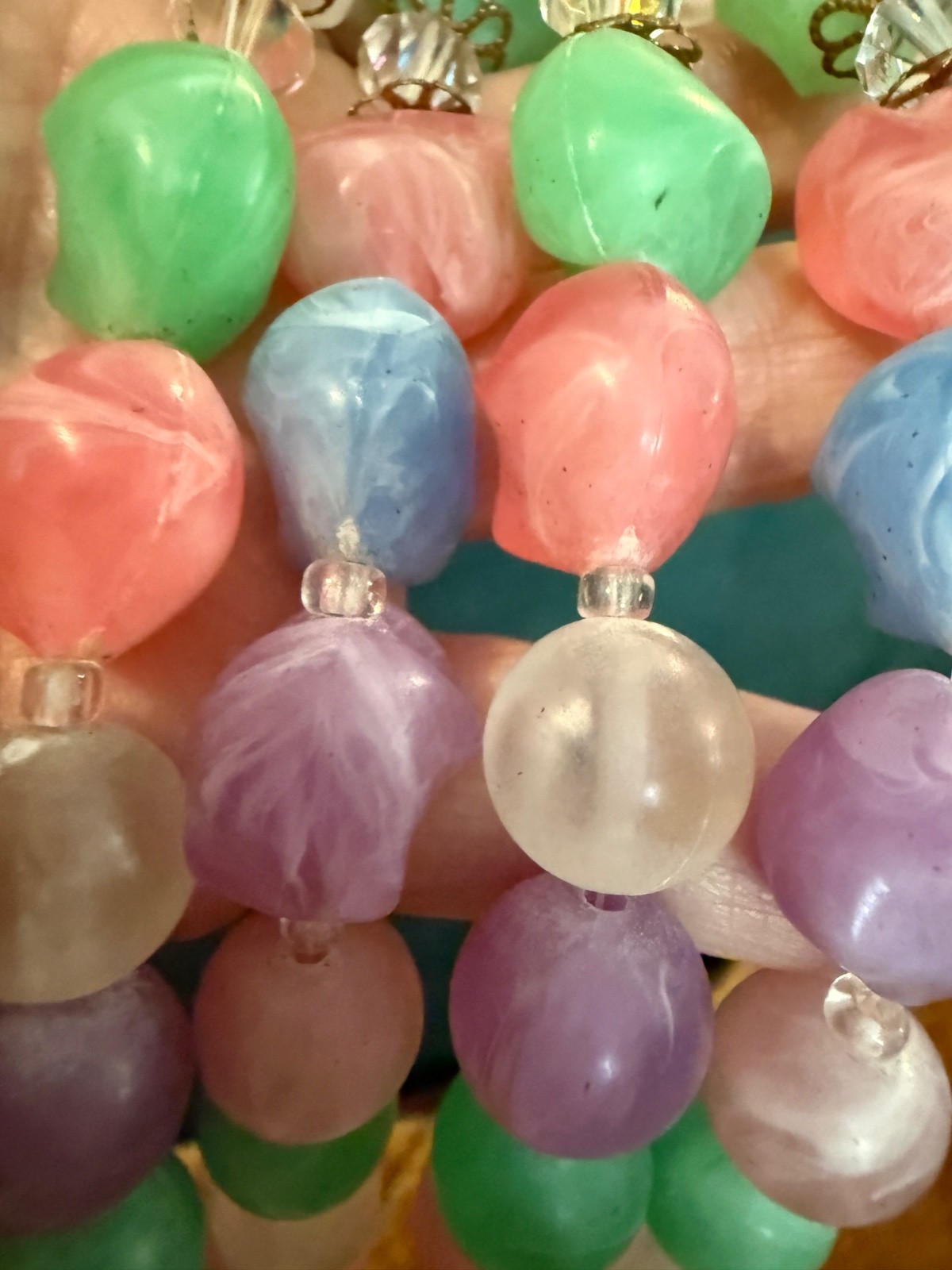 Vintage 2 strand chunky necklace statement acrylic and AB stones marbled Spring