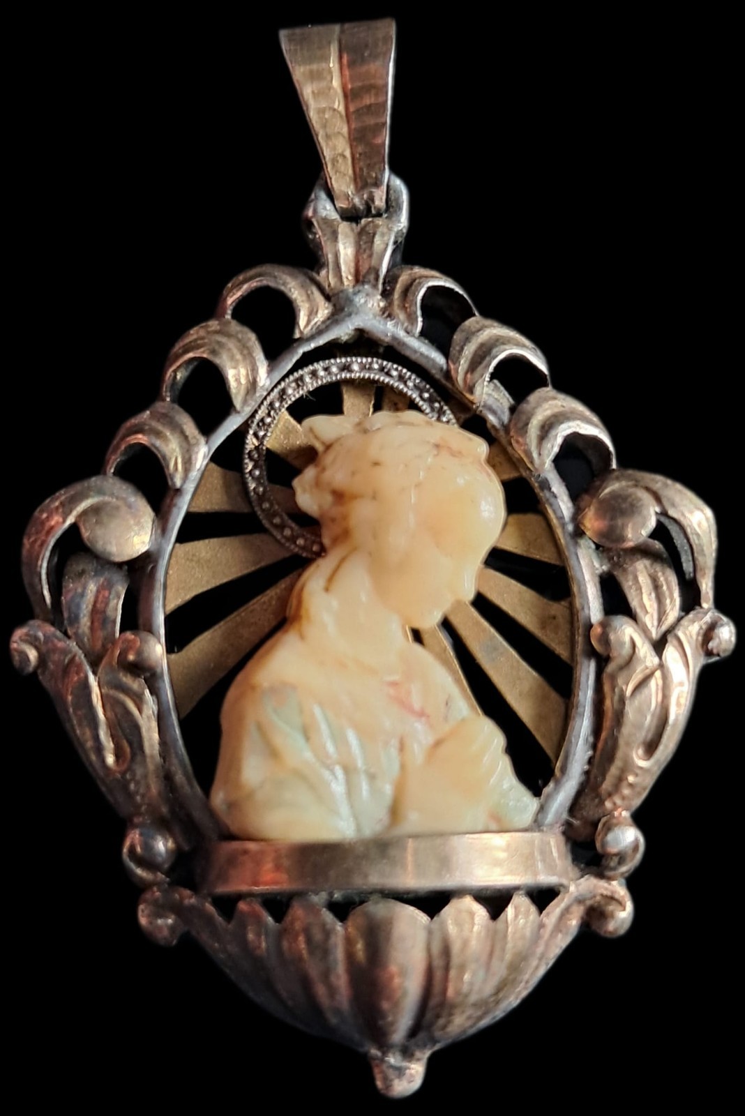 Fine Antique Art Deco Silver Gold Madonna Virgin Mary and Jesus Pendant Ca 1930