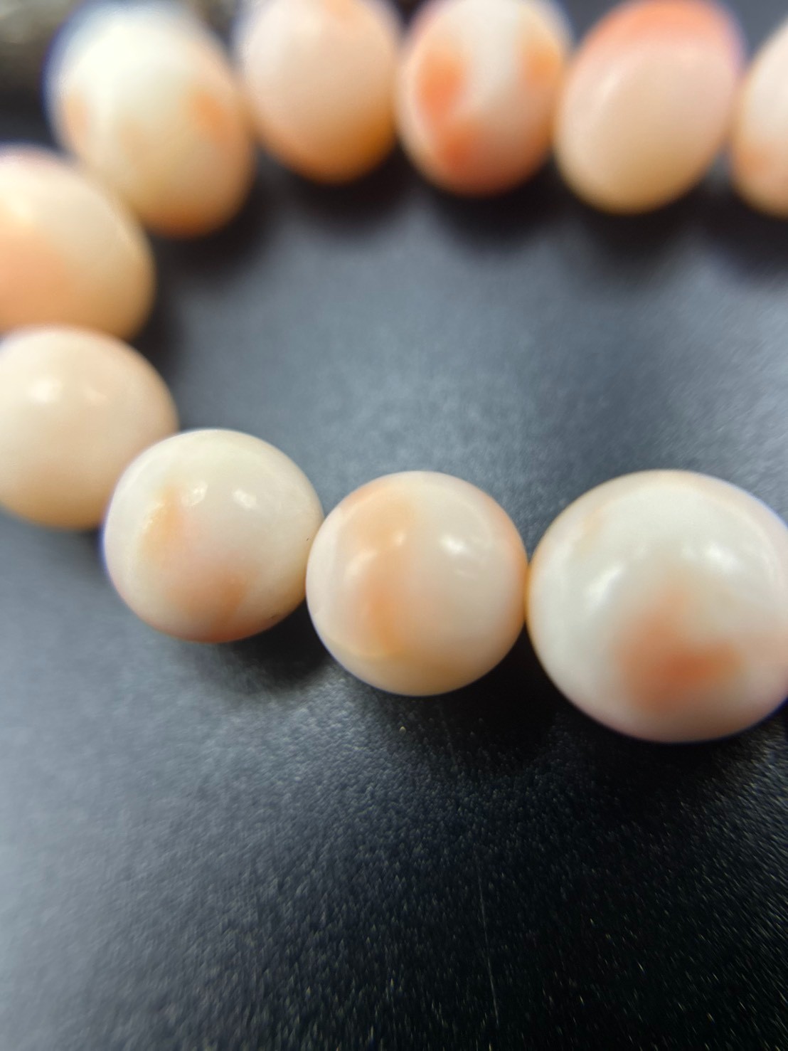 Japanese Pink Coral Bead Necklace Angel Skin Coral Graduated 10.6mm Silver Clasp