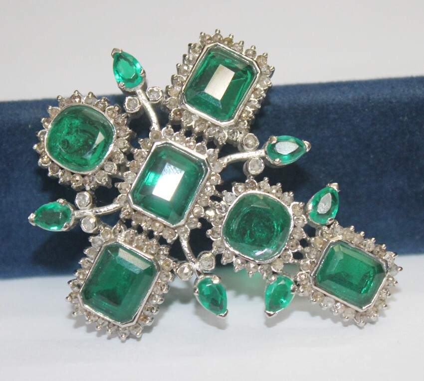 4.50ct Rose Cut Diamond Victorian 925 Sterling Silver Emerald Cross Pendant