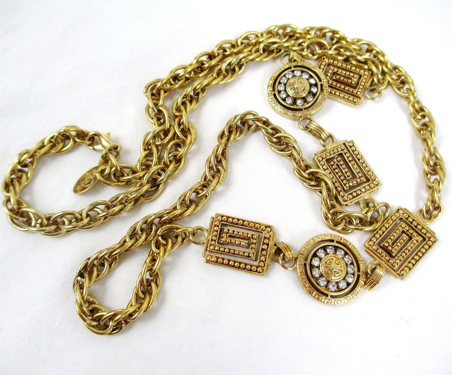 Vintage Premier Designs Gold Wheat Chain Rhinestone Necklace 35″ long
