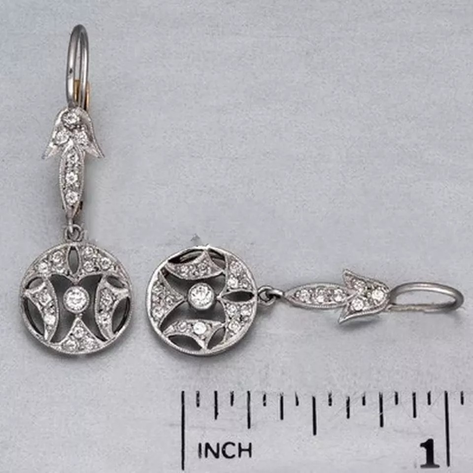 Art Deco Lab Created Diamond Unique Bridal Wedding Earring 14K White Gold Finish