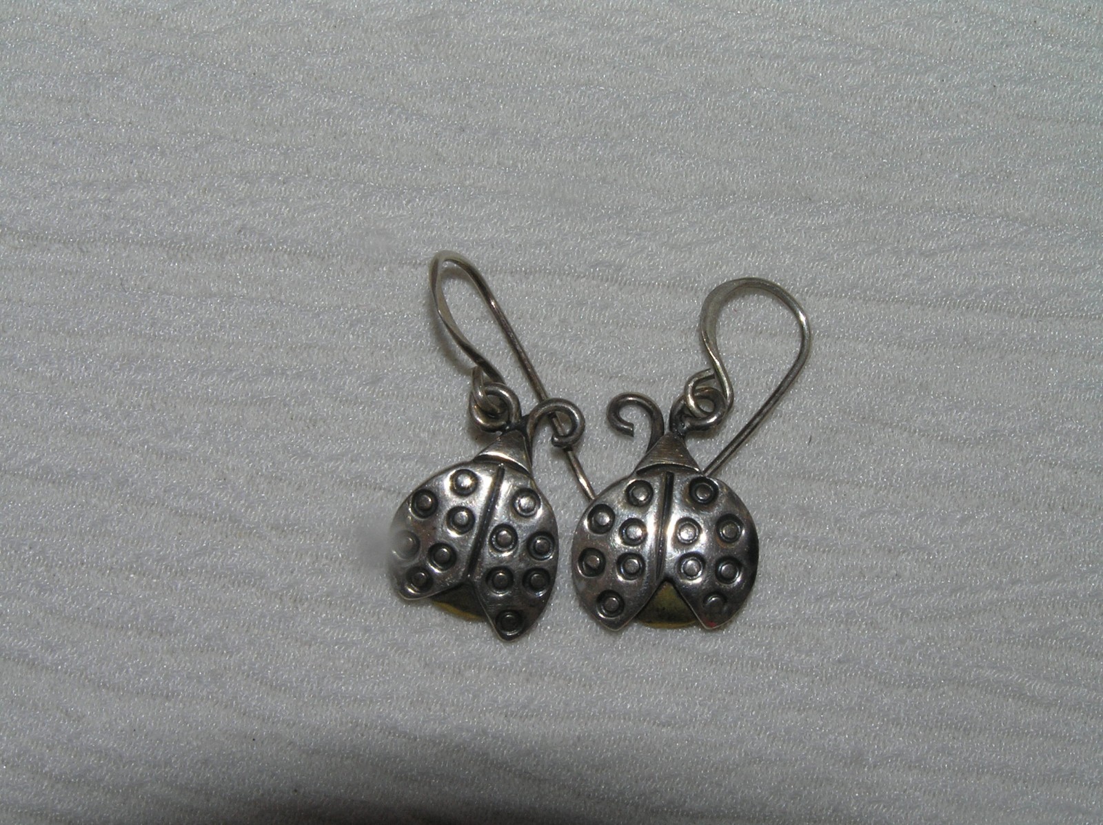 Estate Small Hallmarked Silver & Goldtone Ladybug Insect Dangle Earrings for