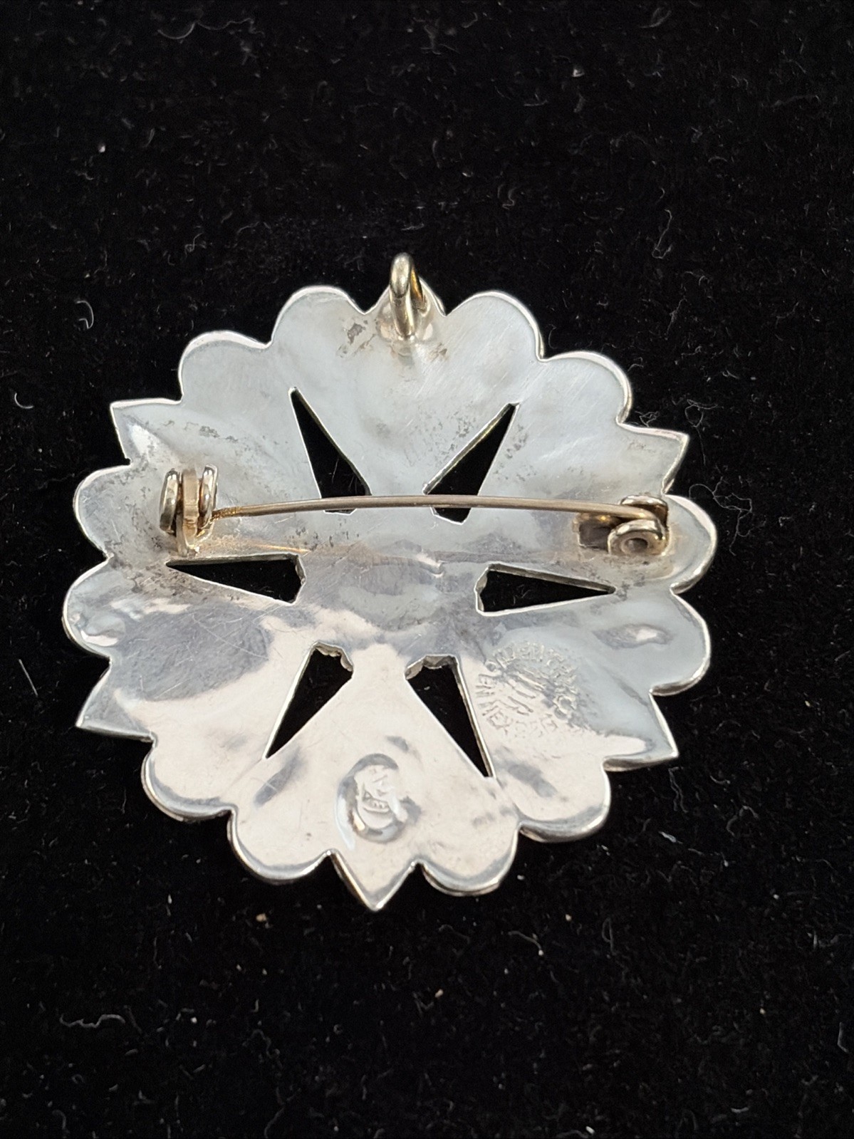 Vintage TAXCO Sterling Silver Lapis & Abalone Inlay Flower Brooch / Pendant