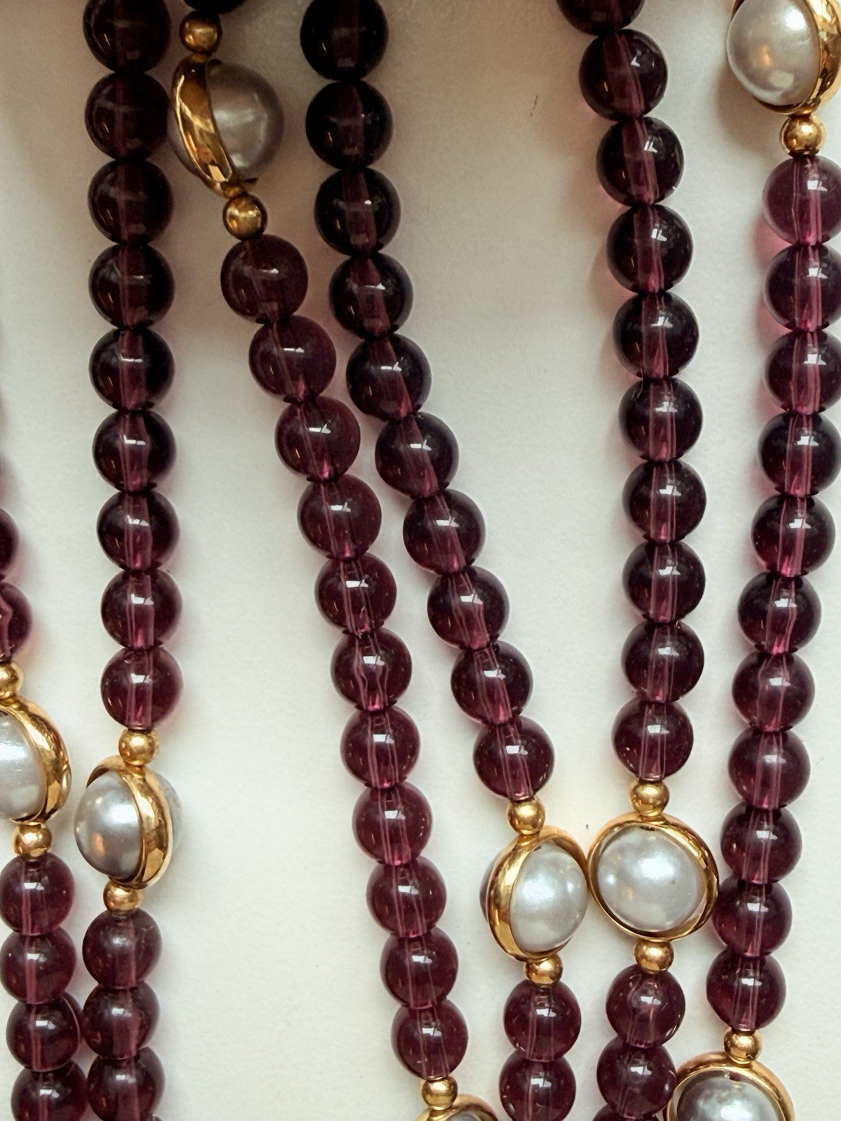 Two Vintage Necklaces, Blue Porcelain and Purple with Faux Pearls (3308)