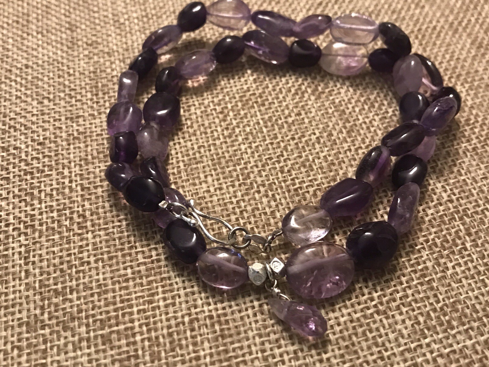 ESTATE ARTISAN “TH” AMETHYST NECKLACE 17-18” & BRACELET 7.5” SET STERLING SILVER