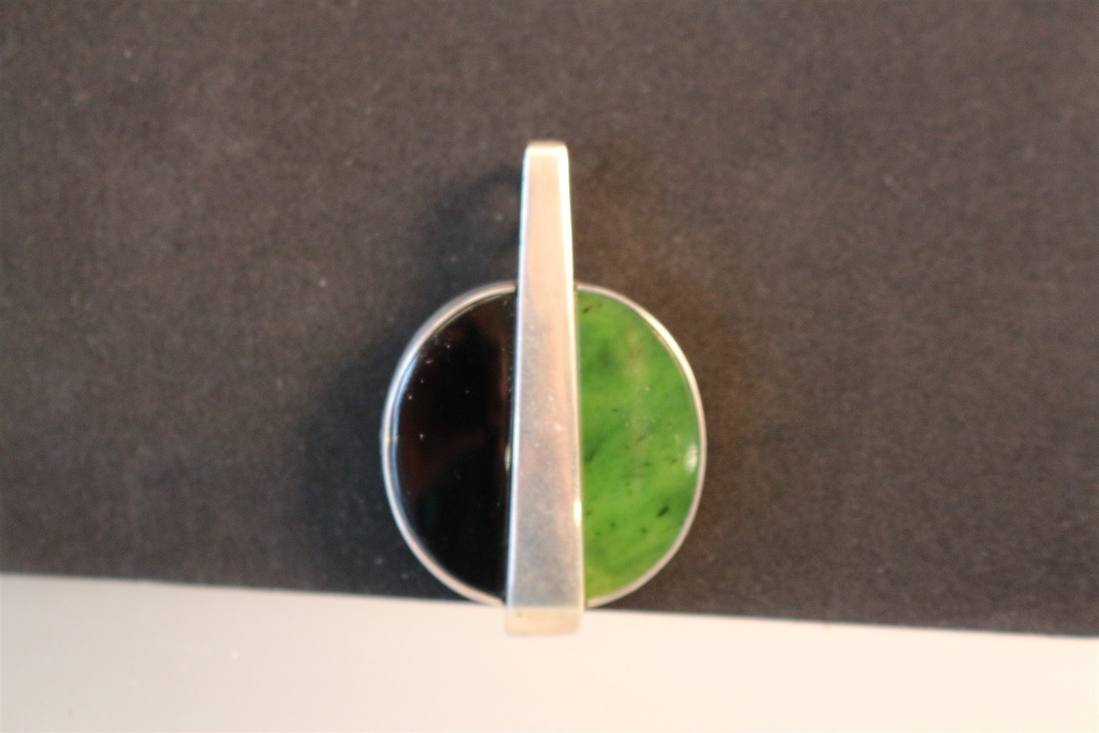 Niels Eric N. E. FROM Sterling Modernist Jade (Nephrite) and Onyx Pendant