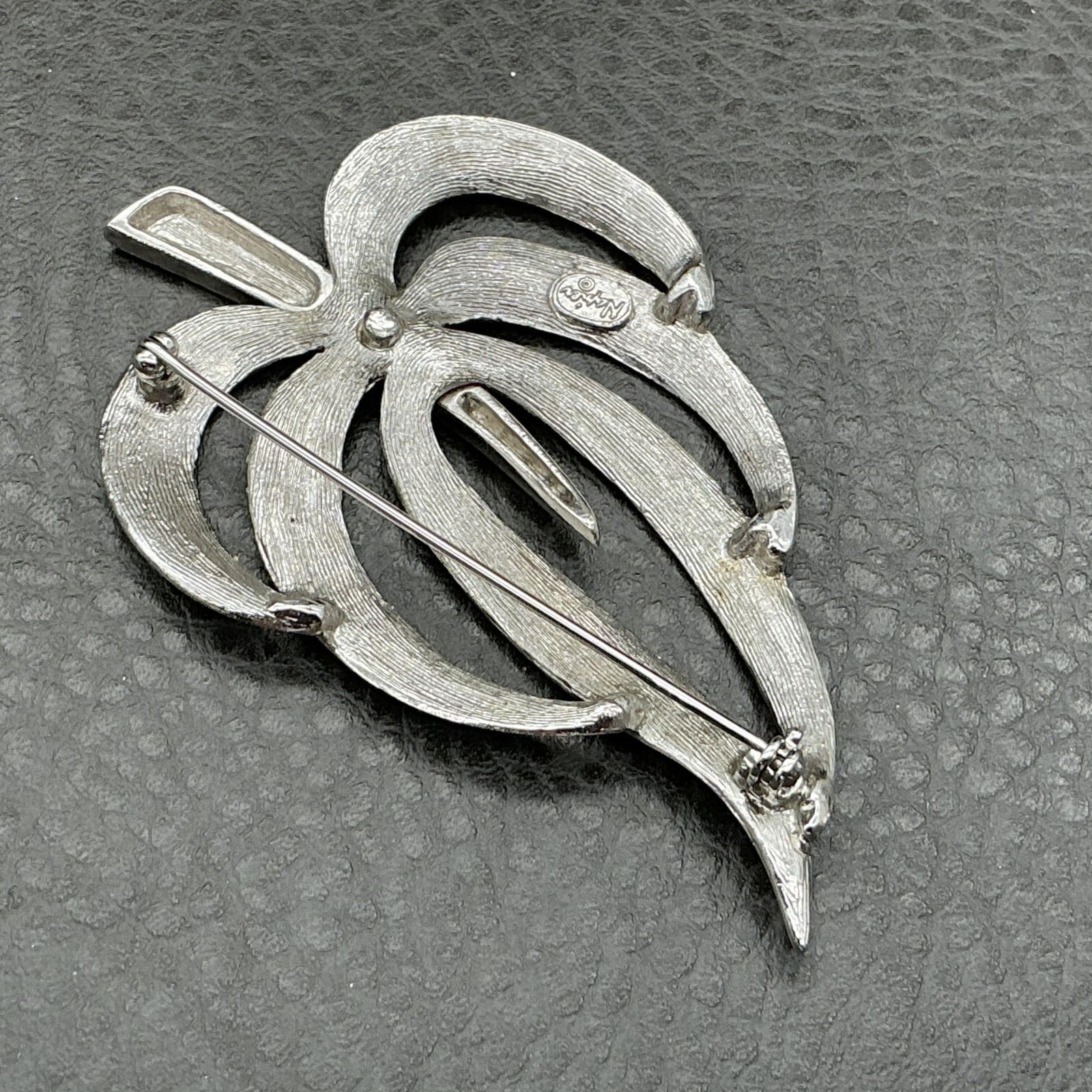 Vintage Napier Brooch Leaf Silver Tone Layered Abstract Nature Costume Jewelry