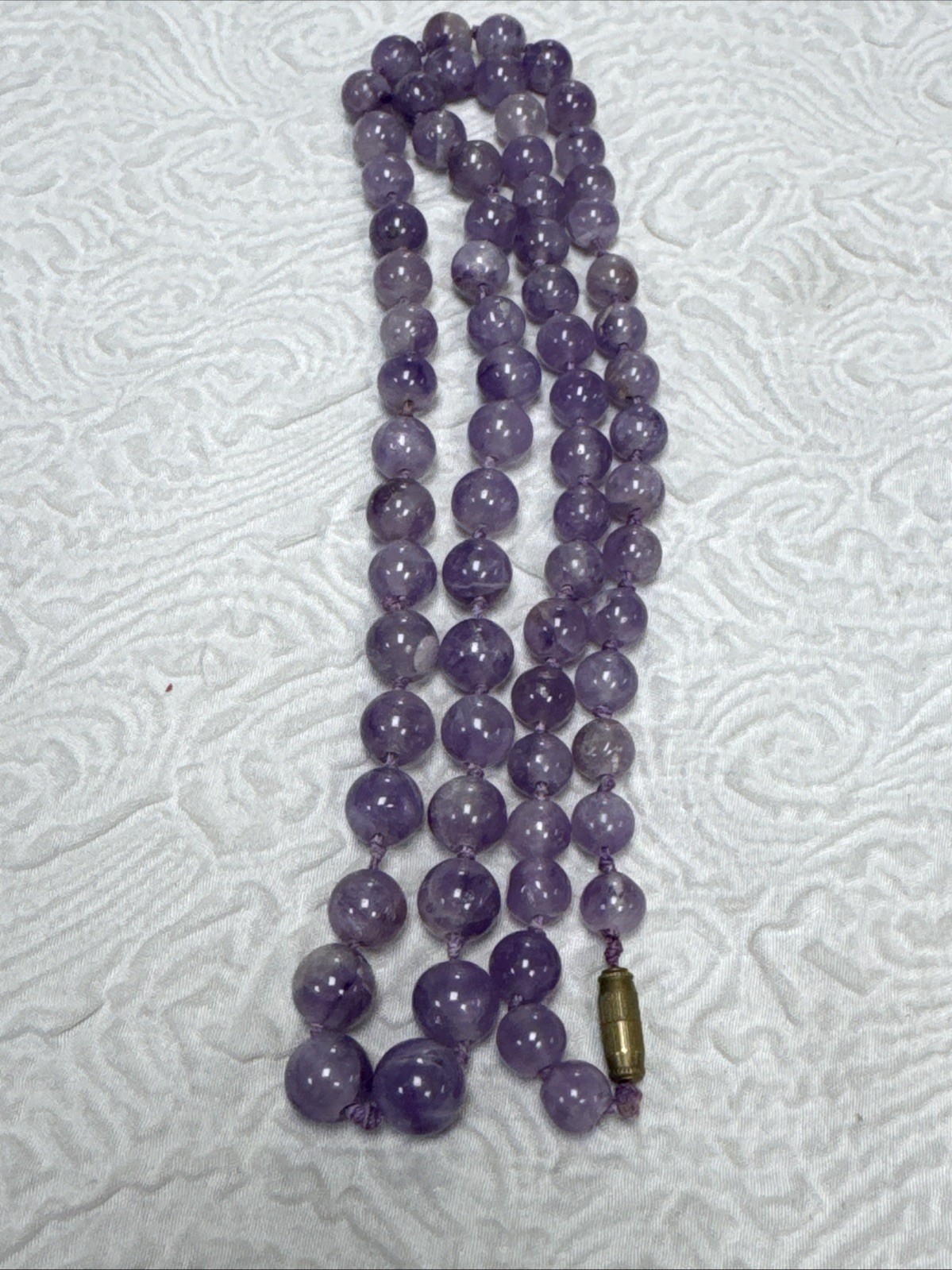 Vintage Natural Amethyst Smooth Polished Round Lavender-Purple 35”Necklace 101 G