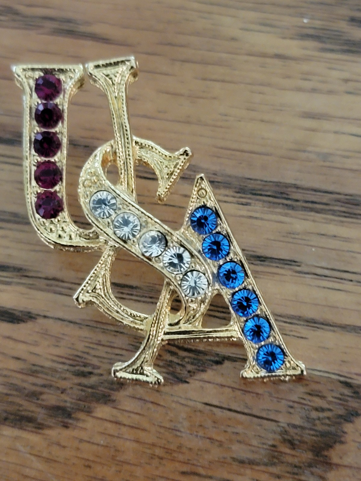 Vtg USA Rhinestone Red White Blue Patriotic Lapel Pin